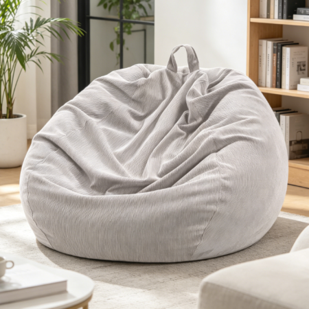 3ft Light Grey Corduroy Bean Bag Chair, 300L – Washable Lazy Seat with Toy Storage