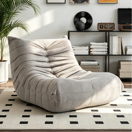 Grey Memory Foam Bean Bag Lounger – Adult Lazy Floor Sofa